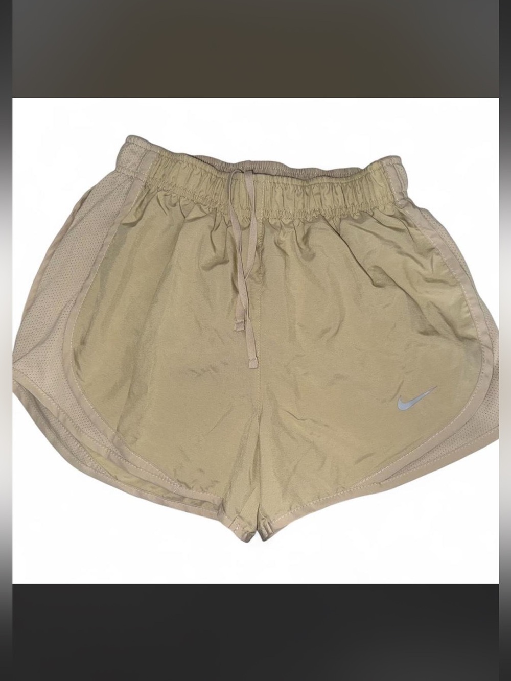 Nike Women's Tan Athletic Running Shorts with Mesh Trim